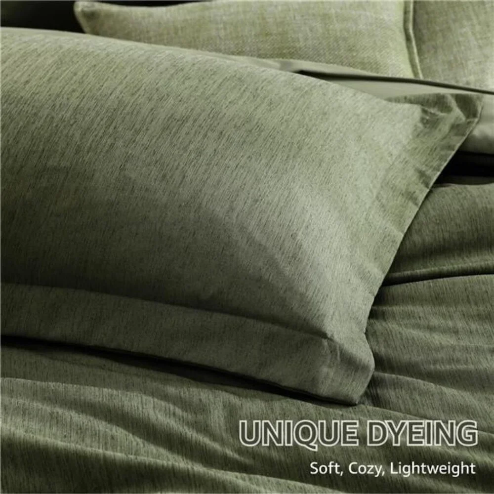 Queen Comforter Set - 7 Pieces Cationic Dyeing Olive Green Bed in a Bag Bedding